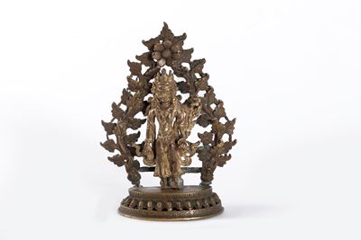 Antica Scultura in Bronzo con Tracce di Doratura Raffigurante Bodhisattva, Area Hymalayana Nepal-...