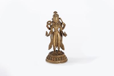 Antica Scultura Buddhista in Bronzo Raffigurante Bodhisattva, Area Hymalayana Nepal-tibet