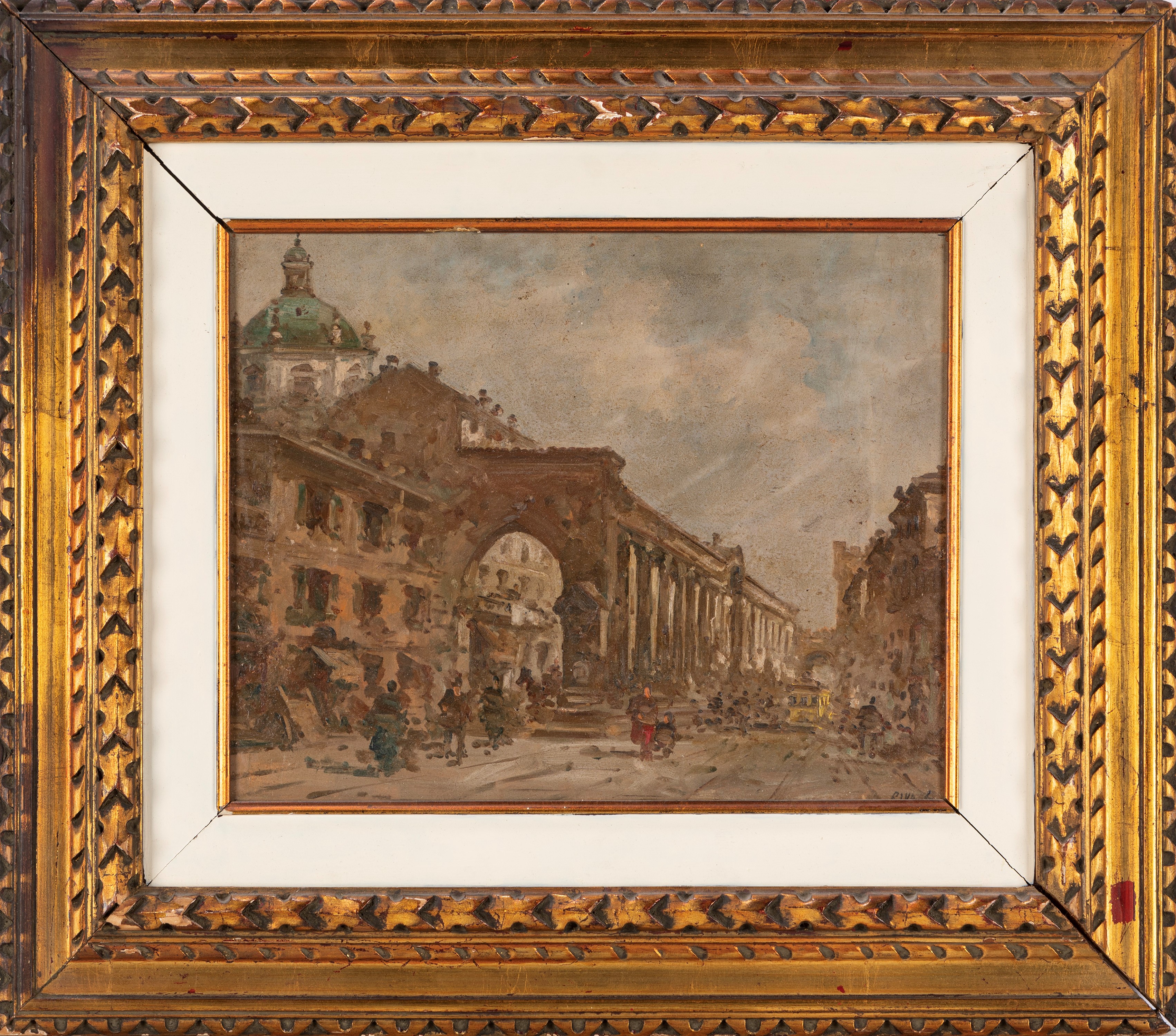 Giovanni Riva - Milano, le Colonne di San Lorenzo, olio su masonite