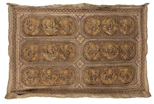 A embroidered panel decorated with dancing figures. Siam/Thailand, 19th century