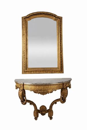 Wall console in carved and gilded wood. France, 19th/20th century