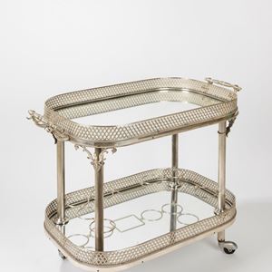 Carrello porta bottiglie in metallo argentato, secolo XX