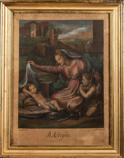 Acquaforte Raffigurante Madonna con Bambino e San Giovannino, da Raffaello