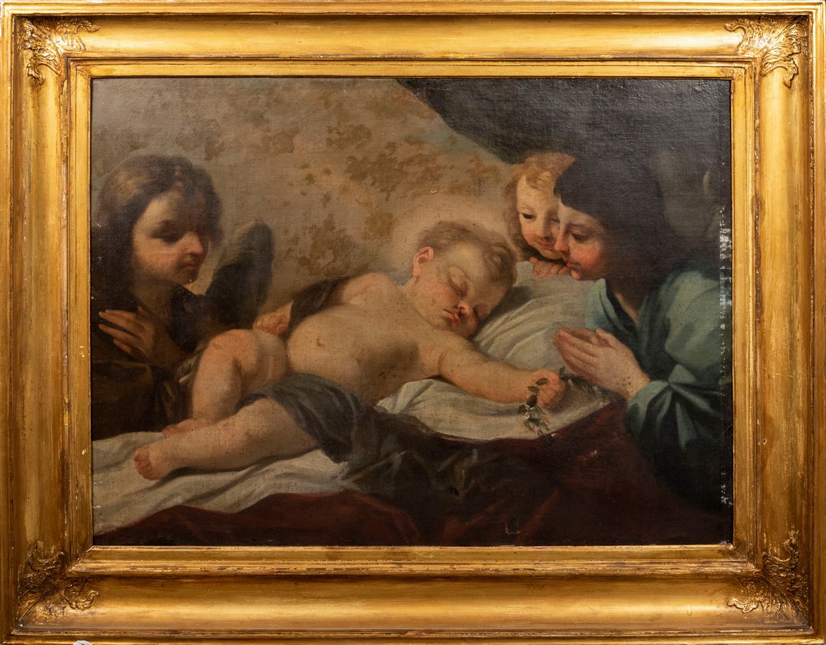 Scuola Romana, Fine Secolo XVII - Inizi Secolo XVIII - Gesù Bambino Adorato dagli Angeli