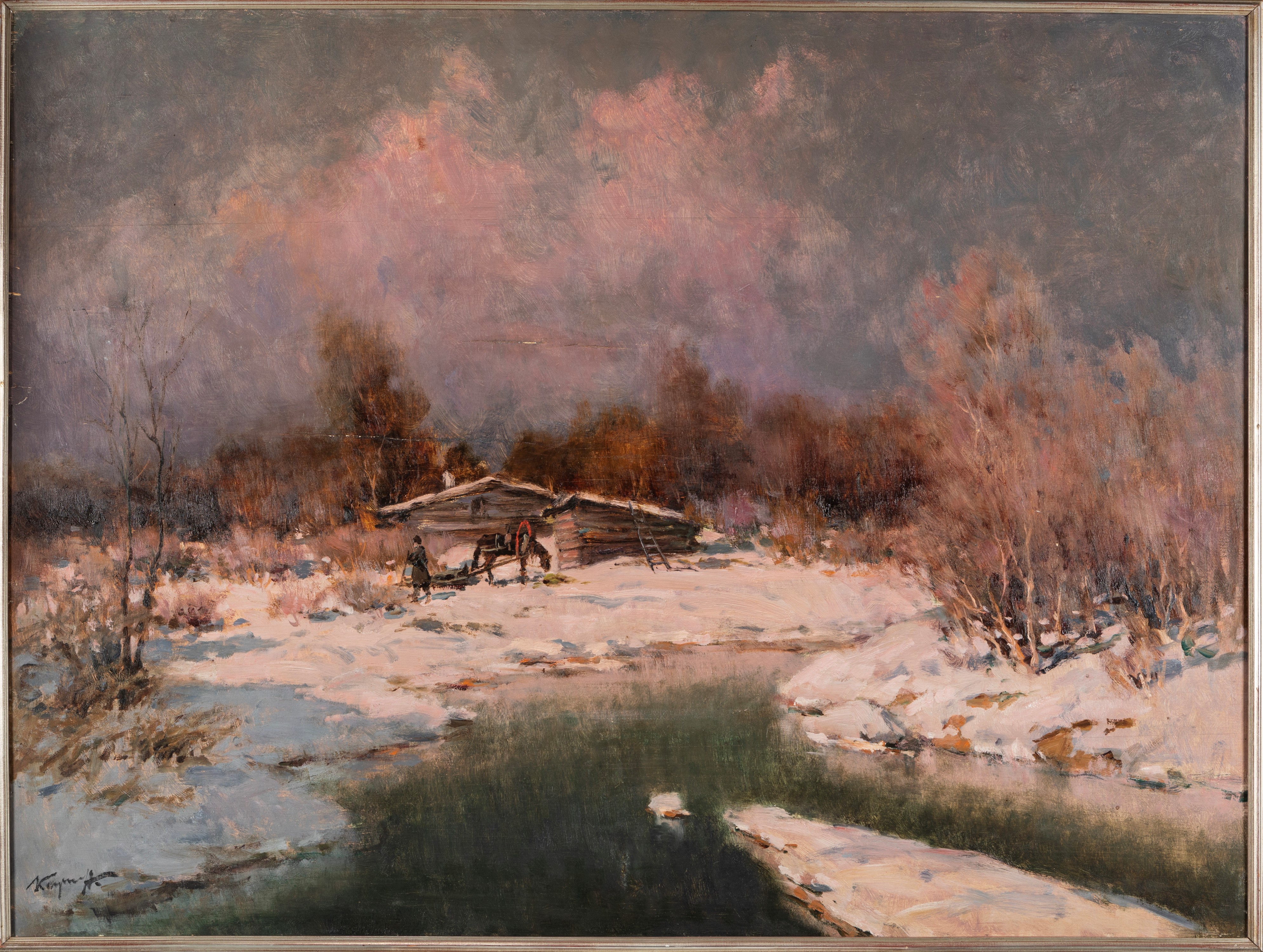 Ivan Karpoff - Tramonto in Dacia, olio su compensato