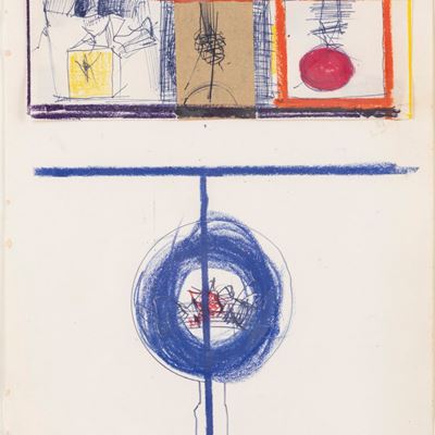 Senza titolo, pastelli policromi, biro e collage su carta, 1964