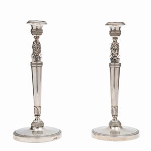 Two silver candlesticks, Milan 19th Century