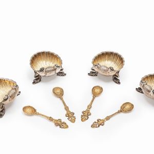 Four silver and vermeil salt shakers, Italy, 20th Century