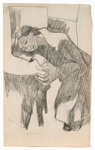 Figura in riposo, carboncino su carta