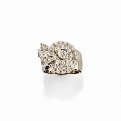 Anello con diamanti, oro bianco 18k