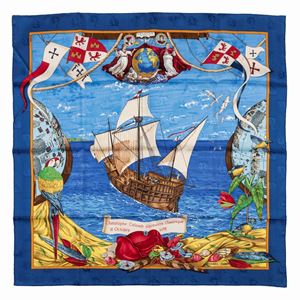 Christophe Colomb Decouvre l'Amerique 12 Octobre 1492 silk twill scarf