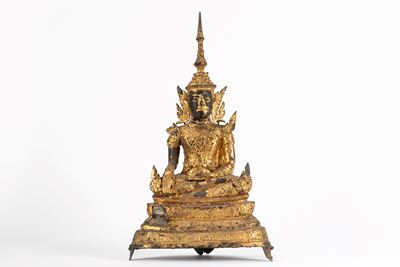 Scultura in Bronzo Dorato Raffigurante Buddha Rattanakosin. Thailandia, Fine Secolo XIX