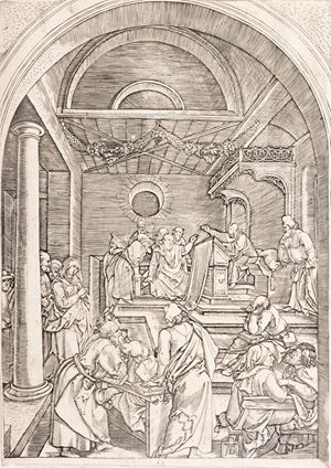 Durer, Albrecht , Raimondi, Marcantonio - Gesù dodicenne disputa nel tempio coi dottori