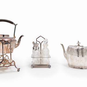 Three silver plated and glass objects