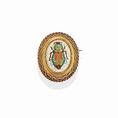 Spilla micromosaico in oro giallo 18k e argento, XIX Secolo