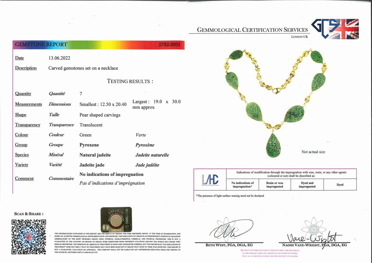 Collana in oro giallo 18k con giada giadeite naturale