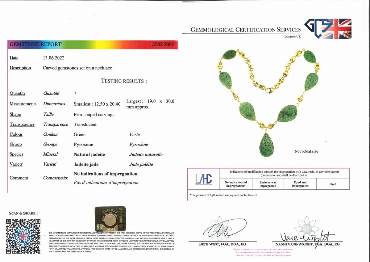 Collana in oro giallo 18k con giada giadeite naturale