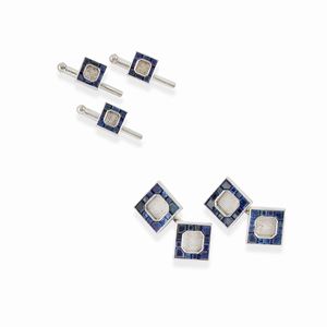 A 18k white gold, platinum and sapphire tuxedo set, Cartier