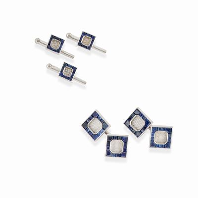 Set da sparato in oro bianco 18k e platino con zaffiri