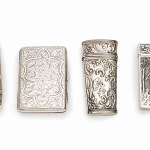 Four silver sigarette and card holder, England and Italy, 20th Century