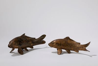 Giappone, Periodo Meiji (1868-1912), Coppia di carpe in bronzo dorato