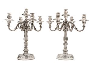 Pair of silver candelabra, Italy, 20th Century