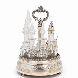 A silver cruet stand, London, 1866, defects
