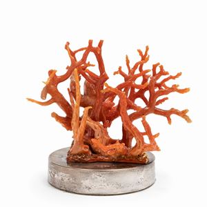 Coral sculpture with silver base, Italy 20th Century