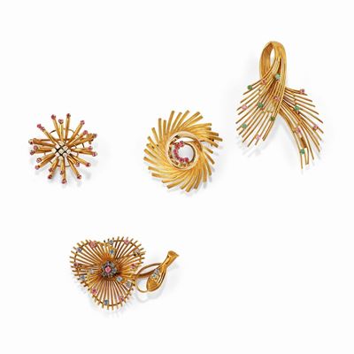 Spille in oro bicolore 18k, set di quattro pezzi