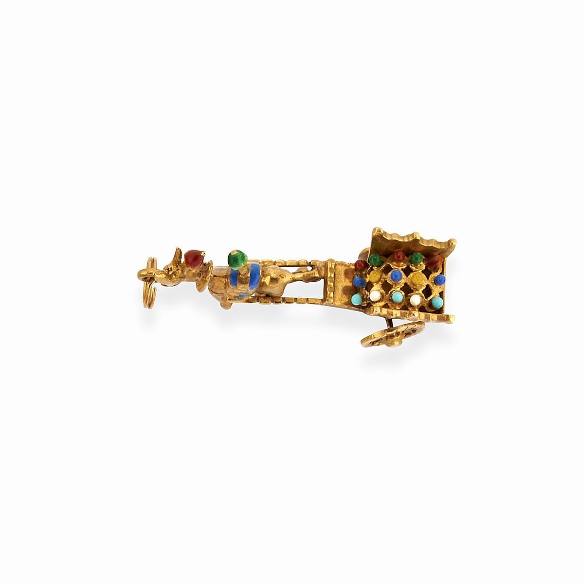 Tre spille e un pendente, oro giallo 18k con smalto e pietre