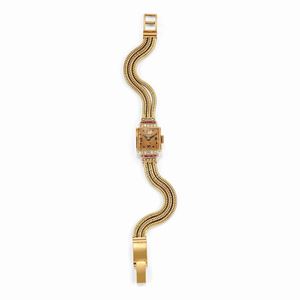 A 18k two-color gold, diamond and ruby lady's wristwatch, Marvin, circa 1940