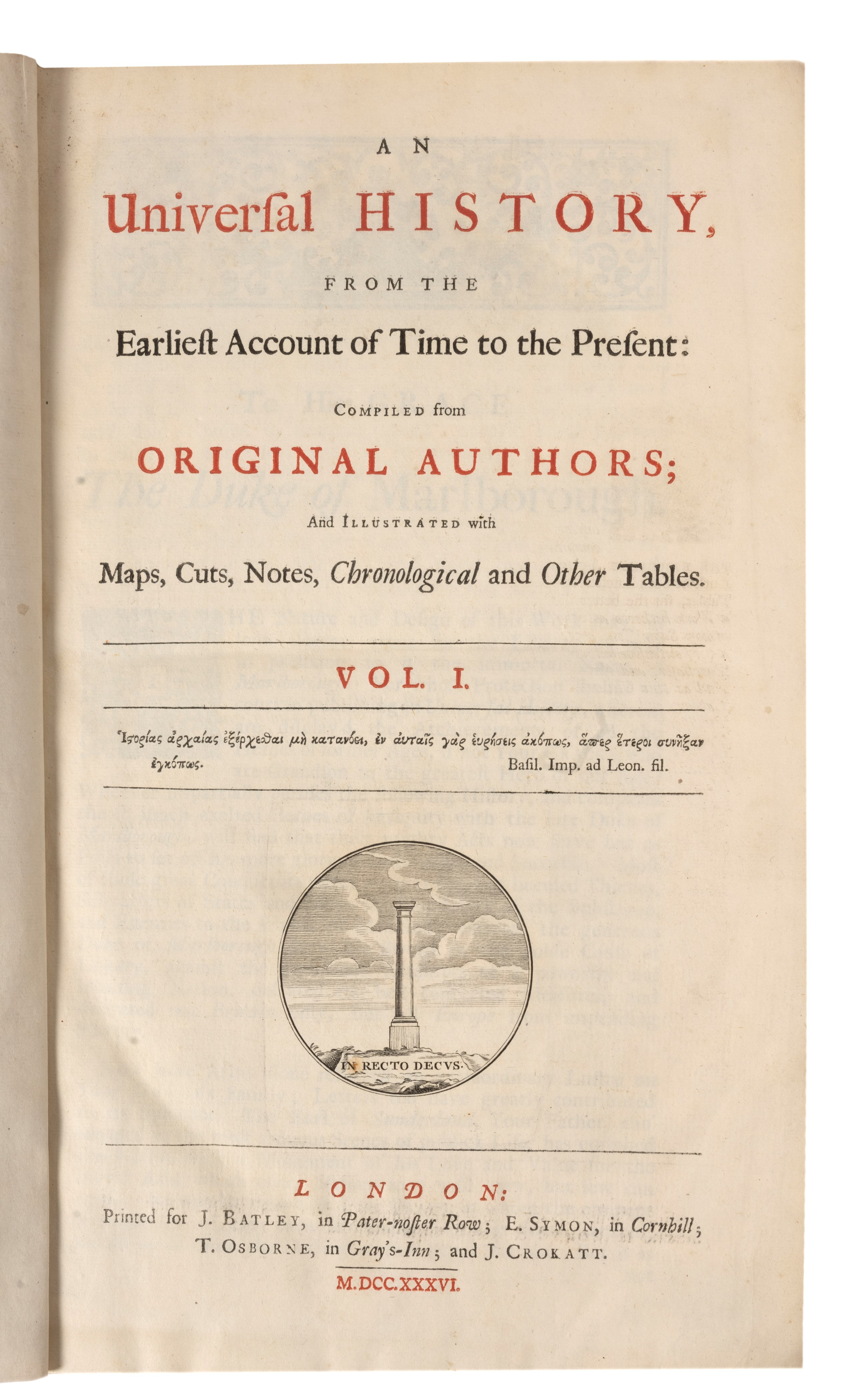 An Universal History, from the Earliest Account of Time to the Present, Prima Edizione, 1736