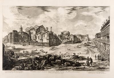 Veduta degli avanzi superiori delle Terme di Diocleziano, acquaforte