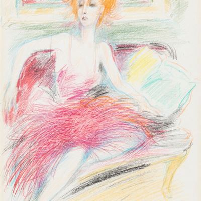 Figura femminile in un interno, pastelli su cartoncino