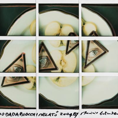 Dadabiocchimelato - Nove polaroid manipolate montate a mosaico