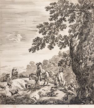 Stefano Della Bella  - Paesaggio con duo uomini a cavallo