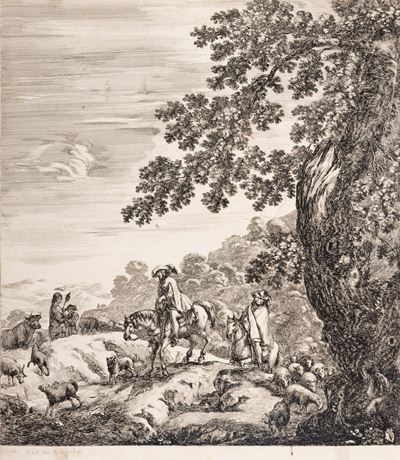 Paesaggio con duo uomini a cavallo, acquaforte, 1656