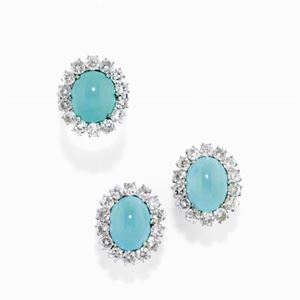 A 18K white gold, turquoise and diamond demi-parure