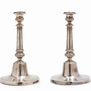 A couple of silver candlesticks, Naples early 19th Century