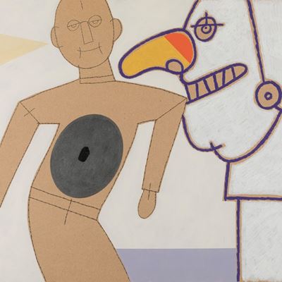 La Danza del Burattino - pirografia, olio e smalto su tavola