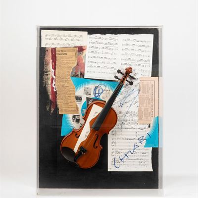 Violino (tecnica mista e collage su tavola)