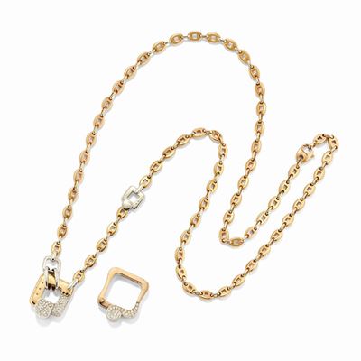 Demi parure in oro bicolore 18k con diamanti e smalto nero