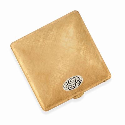 Portacipria in oro giallo 18k con specchio e decorazioni in diamanti