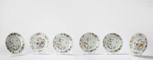Sei piatti in porcellana Famiglia Rosa. Cina, compagnia delle indie, secolo XVIII/XIX