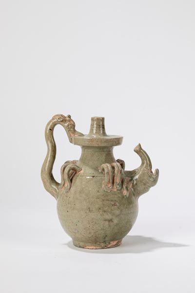 Versatoio cinese antico in ceramica a invetriatura celadon, altezza cm 23