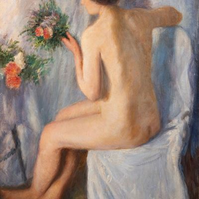 Nudo Femminile con Mazzo di Fiori