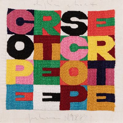 Coperte e scoperte, ricamo su tessuto, 1988