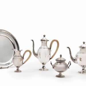 A silver tea and coffee service with tray, Italy XX Century
