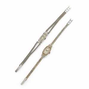 Two 18k white gold and platinum wristwatches, defects