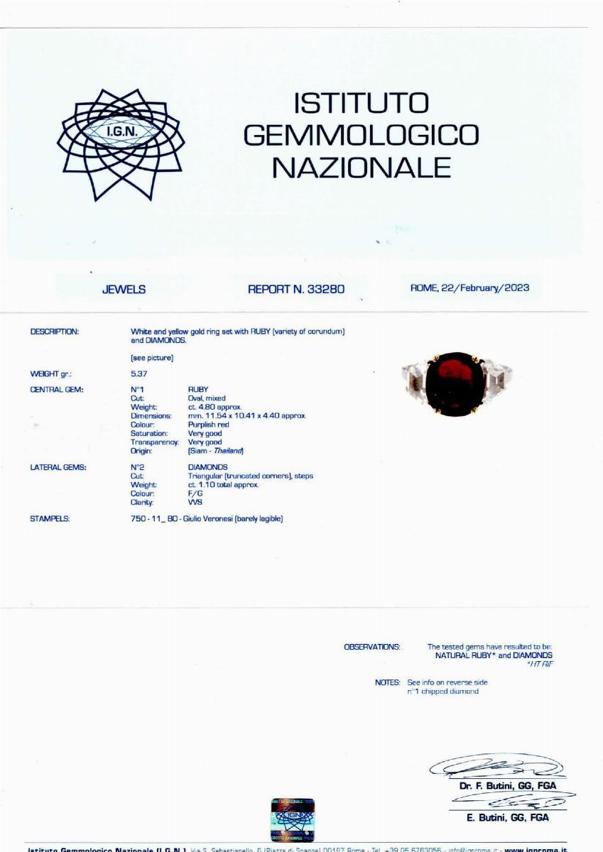 Giulio Veronesi - Anello con rubino Siam e diamanti